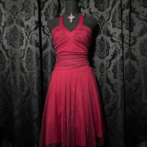 Vintage Sparkle Halter Dress in Burgundy